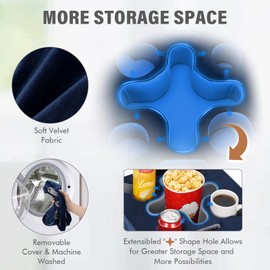 IGOHEALS Couch Cup Holder-Sofa Cup Holder Pillow Tray Caddy Cupholder for Bed, Rv, Tv, Car, Man Cave, Backseat for Remote, Drinks, Snacks (Square-NavyBlue)