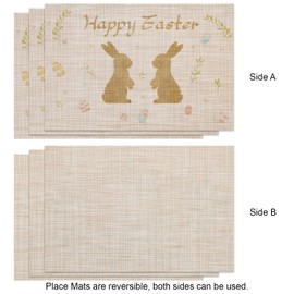 Banchif Washable Double-Sided Placemats Set of 6, Easter Eggs with Flowers Cartoon Rabbit Table Decoration Easter Spring Banquet Placemats Holiday Party Decor Placemats Seasonal Place Mats Beige
