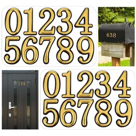 HJZHII 30 Pcs Mailbox Numbers, Reflective Outside Numbers Stickers Adhesive Vinyl Number Waterproof Address Number for Apartment Home Office House Trash Bins Hotel Room Garbage Bins Address(Gold)
