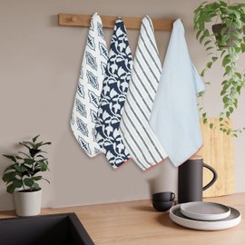 TARAN LIVING Amalfi Kitchen Towels Blue & White with Trims, Oversized Cotton Tea Towel 18x28 inches with Trim. Blue and White Kitchen décor Bar Cloth Dish Cloth