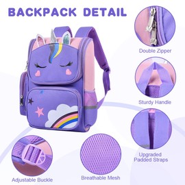 Aucuu Backpack for Girls, School Backpack Girls, Backpack Children, Large Capacity Children's Backpack, Lightweight School Backpack Children for Outdoor, School, Travel, #4 Little Unicorn Purple
