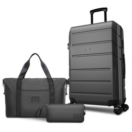 Hoteel Luggage Sets 3 Piece Expandable ABS+PC Hardshell Carry on Suitcase with Spinner Wheels & TSA Lock for Men and Women, Rolling Carry-on Suit Case for Plane, Travel, Business, Black (20in/DB/TB)