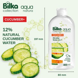 Bilka Collection Aqua Natura Micellar Water 3-in-1 with Organic Cucumber Water - Makeup Remover and Facial Cleanser - Alcohol Free - Gentle Skin Care - 400ml