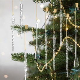 Flutesan 20 Sets Christmas Tree Candle Holders with Acrylic Icicle Ornaments Christmas Hanging Metal Candle Holders Clear Icicle Drop Pendants Decor for Xmas Tree Winter New Year Party Supplies