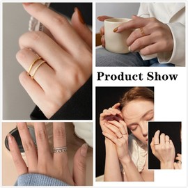 FUNEIA 8 Pieces 14 Carat Gold-Plated Rings Set Gold Women's Stacking Rings Finger Ring Gold Sliver for Women Heart CZ Thin Engagement Ring Wedding Rings Golden Rings Set Waterproof Jewellery, Copper