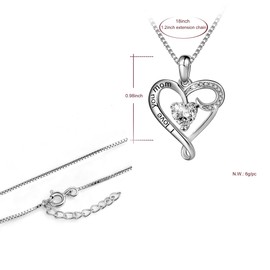 Mother's Birthday Gift I Love You Mom S925 Sterling Silver Heart Pendant Necklace