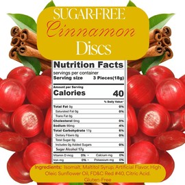 SweetGourmet Sugar-Free Cinnamon Discs Hard Candy, Individually Wrapped, 2 Pounds, Fat-Free, Gluten-Free, 180 Pieces