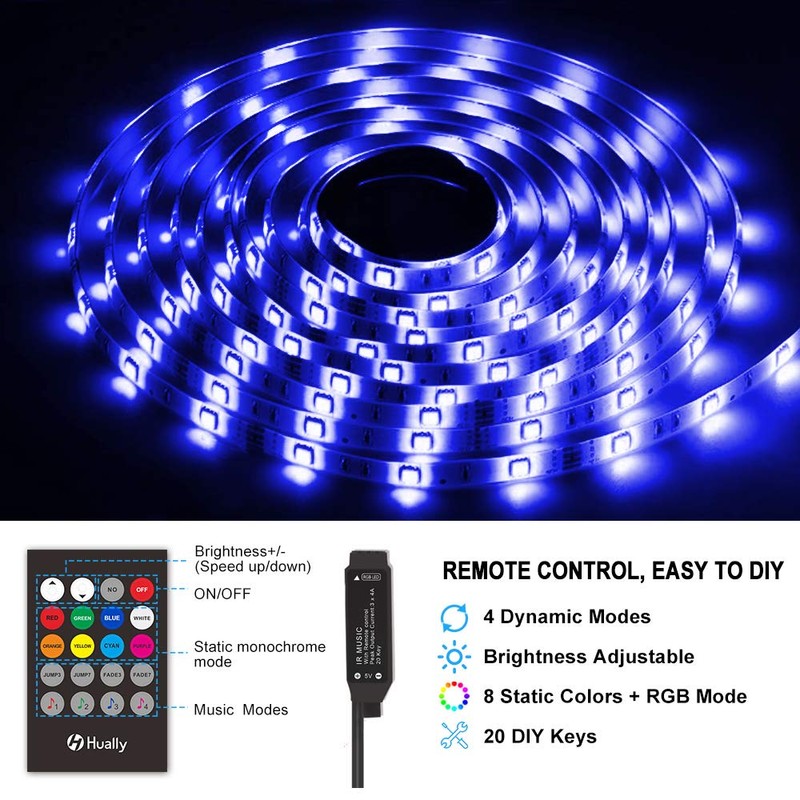 Hually LED Strip 3 Metres, USB, Waterproof, RGB with Remote