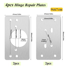 Wopanxye 4 Pack Hinges Repair Plate with 24 Screws, Stainless Steel Hinge Replacement Plate Kit, Kitchen Cabinet Cupboard Drawer Door Hinge Fixing Mount Brackets Set for Furniture Wardrobe, 9x4.7 cm
