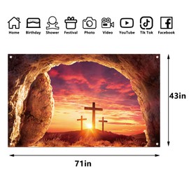 He is Risen Decorations Happy Easter Backdrop for Photography Easter Christian Cross Resurrection Decorations and Supplies for Home Party-71×43''