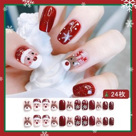 XUZOO Christmas Nail Tips, Fashionable, Popular, Cute, Nail Tips, Christmas False Claws, Christmas, Winter, Nail Stickers, Snow, Tree, Deer, Red, Nail Tips for Hands, Nail Art, Nail Tools, Double