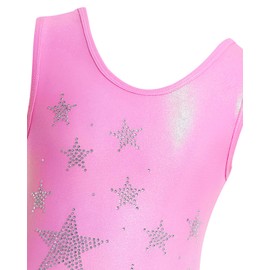 Gogokids Girls' Three Piece Gymnastics Set, Sleeveless Leotard with Shorts and Headband, Ballet Dancing Leotard Gymnastics Outfit with Sparkling for Girls, Sleeveless Jerseys for 3-12 Years, rose star