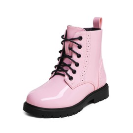 DREAM PAIRS Boys Girls Boots Side Zipper Kids Combat Ankle Booties,Size 4 Big Kid,PINK,KBO211