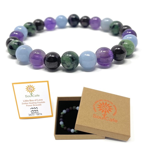 Aquarius Crystal Bracelet - Power Bead Bracelet - Zodiac Birthstones