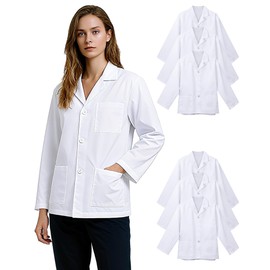 Cutecrop 6 Pcs Professional Lab Coat for Women Men with 3 Pockets White Unisex Consultation Coat for Nurse Doctor(Large)