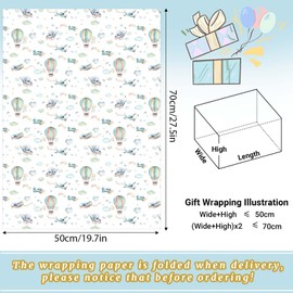 Sanixin 12 Sheets 20 x 28 Inches Airplane Wrapping Paper Helicopter Hot Air Balloons Gift Wrapping Paper for Baby Shower Birthday Party Decor (Hot Air Balloons)