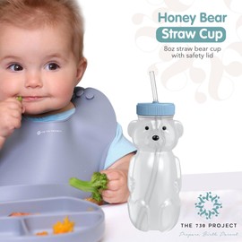 The 730 Project Honey Bear Straw Cup for Babies, 8-oz Honey Bear Cup with Lid, 3-Pack Therapy Learning Honeybear Straw, Baby Bottle Set, Blueberry Pie BLUE