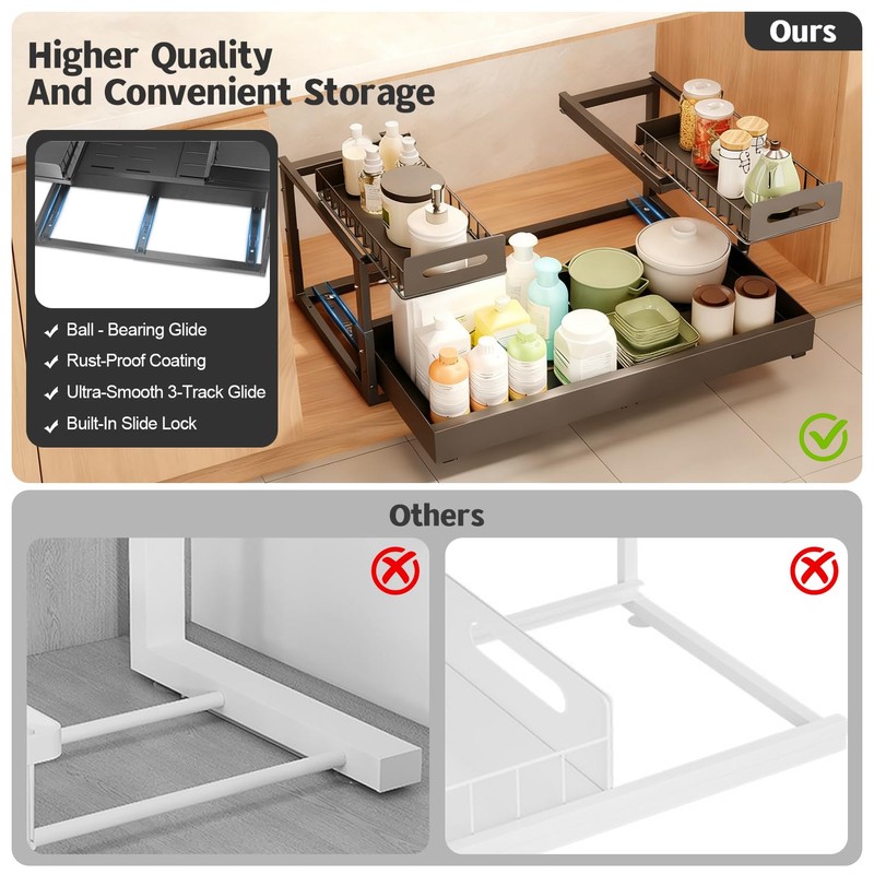 Buwico Expandable under cabinet organizer, 2-Tier under sink organizer with