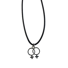 Double Venus Gay Lesbian Pride 1" Medallion Pendant with 18-20" Waxed Cord Necklace