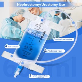 5 Pack Nephrostomy Bags 600ml with Soft 24 Inch Tube, Urine Drainage Bag Portable Fluid with Twist Valve and Adjustable Leg Straps