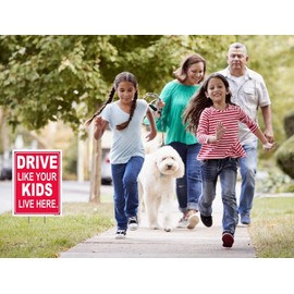 Drive Like Your Kids Live Here Yard Sign (2 Pack) 18"x24" Highly Visible, Red/White, Double Sided + Metal Stand, Slow Down Signs for Neighborhoods, Kids at Play Caution for Street