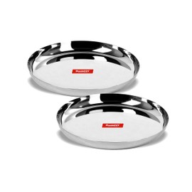 Sumeet Stainless Steel Apple Shape Heavy Gauge Dinner Plates with Mirror Finish 27cm Dia - Set of 2pc