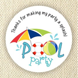 Pool Party Favor Stickers - Baby Shower Stickers -Summer Birthday Party favor stickers- Thank you for Celebrating with me - Set of 40 stickers - Set of 40 Stickers - Made in USA (Pool Party)