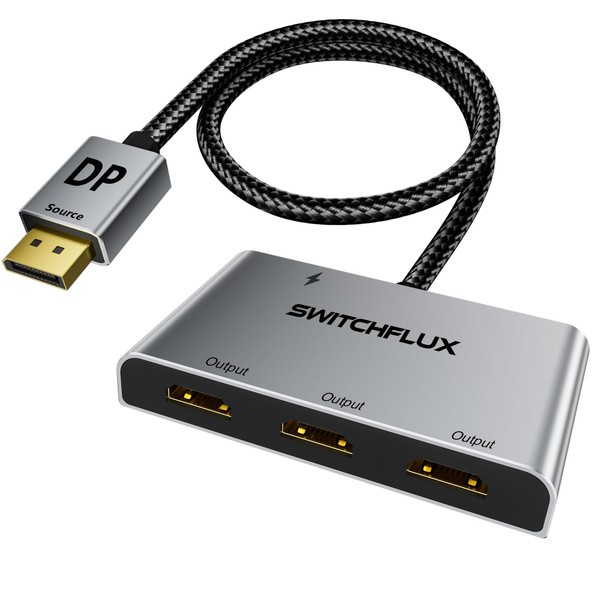 SWITCHFLUX DisplayPort to HDMI Splitter for 3 Monitors Adapter |4K@60Hz|