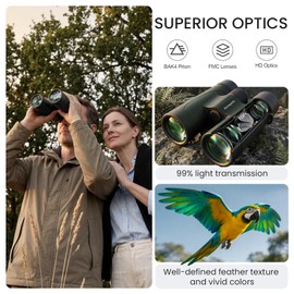 12x42 Binoculars for Adults High Powered - Aurosports Nitrogen-Purged IPX7 Waterproof HD Binoculars for Bird Watching and Hunting with BAK4 Prism Long Range Binocular Green