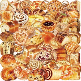 50 Packs Bread Transparent Stickers Water Bottles Laptop Phone Computer Guitar Skateboard Hydroflasks Baking Vinyl Sticker Waterproof Aesthetic Trendy Decals for Kids Teens Girls Adults