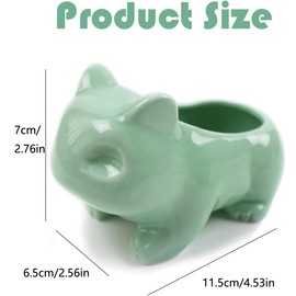 Pinsjar Cartoon Ceramic Flowerpot Glazed Pottery Succulent Pot Cute Planter Ceramic Art Vase Animal Shaped Green with Hole (Medium)