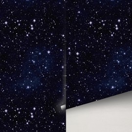 Buiory Large Eden Dark Blue Starry Sky Wallpaper - 38.6x480.6cm Removable Space Theme Wall Mural with Yellow Stars & Meteors, DIY Peel & Stick Wallpaper for Bedroom, Living Room, Nursery, Decor