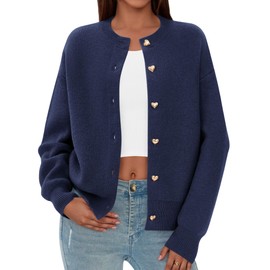 PRETTYGARDEN Cardigan Sweaters for Women Long Sleeve Open Front Button Down Trendy 2025 Fall Fashion Knit Winter Coats (Navy,Small)