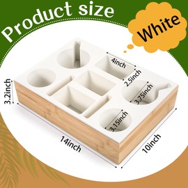 Yerliker Couch Cup Holder Tray Silicone Bamboo Couch Caddy Waterproof Anti-Spill Sofa Cup Holder for Sofa Bed Car Seat Beach Organizer Can Hold Mugs, Drinks, Snacks, Mobile Phones, Remote (White)
