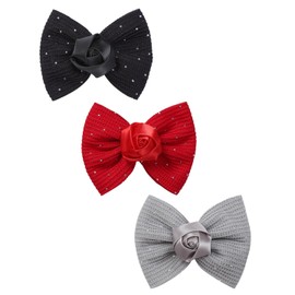 BUNNY LULU Elegant Hair Bow Set Sweet Styles with Crystal and Pearl Accents Fashion Hair Clips for Girls (Silver/Burgundy/Black)