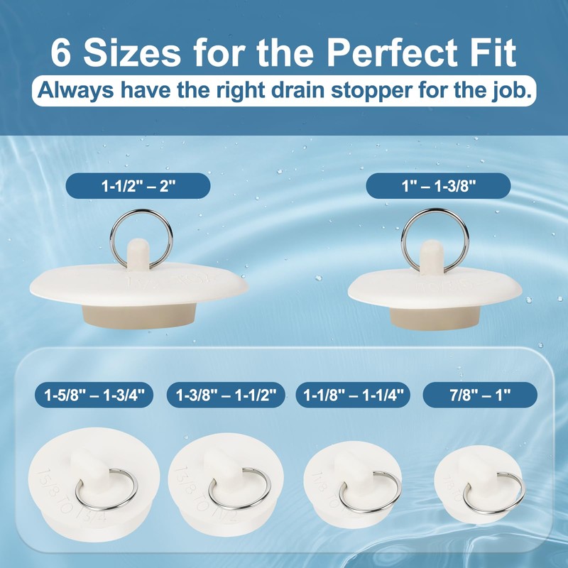 6 Packs Drain Stopper Set with Pull Ring, Jamini Rubber