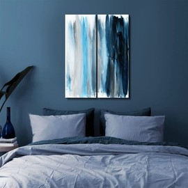 Blue Abstract Wall Art Brushstroke Line Drawing Canvas Pictures Bedroom Wall Decor Large Creative Watercolor Minimalist Print Paintings Artwork for Living Room Office Home Decoration 12x32" 2 Pieces