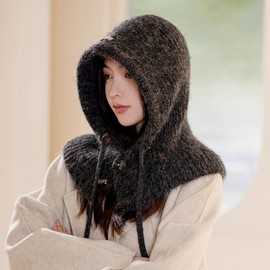 Women's Autumn/Winter Warm Integrated Scarf Balaclava Hat LF1532 - One Size Black 4ea