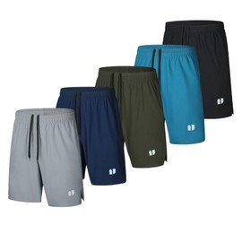 Bsrpolry 5 Pack Mens Running Shorts Quick Dry Joggers Athletic Men's Shorts with Pockets and Elastic Waist, Black, blue, green, navy, light grey, XL