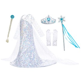 Luxury White Princess Dress Costumes with Shining Long Cape Girls Birthday Party White 2T 3T