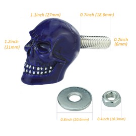Arenbel 4Pcs Skull License Plate Frame Bolts Motorcycle Tag Screws Fasteners Cap Kit Fit Cars Motorcycle Trucks SUV (Blue)