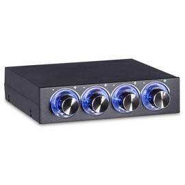 PC Fan Controller, DC 12V 4-Channel Computer Fan Speed and Temperature Controller, Floppy Drive CPU Fan Controller with Blue LED Light
