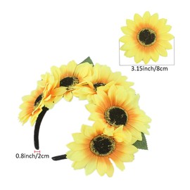 Yellow Sunflower Crown Headband with 5 Flowers Floral Headbands Daisy Head Hoops Headwear Headpiece for Beach Party Wedding Vacation