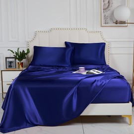 Satin Pillow Case 2 Pack Pillowcase for Hair and Skin Satin Pillow Covers with Envelope Closure (Standard, Navy Blue)
