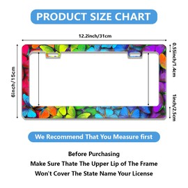 Rainbow Butterflies License Plate Frame Stainless Steels Butterfly Car Tag Holder Frames with 2 Holes and Screws 12 x 6 Inch Decoration for US Vehicles Standard for Women Men