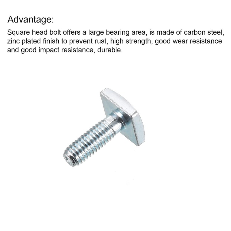 sourcing map Square Head Bolt, 20pcs M6x17.5mm Fully Thread Carbon