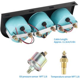 3 in 1 Car Meter - Auto Voltage, Water Temp, Oil Pressure Gauge Kit, 2" Chrome, 12V, 52mm Triple Gauge