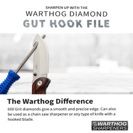 Warthog Gut Hook File - 600 Grit Diamond Rod, Ideal for Gut Hook Blades - Contoured Handle for Ease of Use