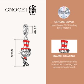 GNOCE The Cat in the Hat Popcat Pendant Dangle Charm Bracelet for Women, S925 Sterling Silver Dangle Charms for Women Wife, Valentine‘s Day, Mother’s Day Jewelry