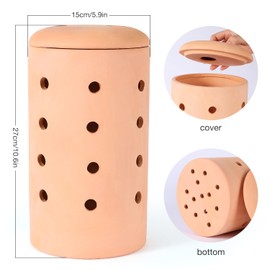 Underground Worm Farm 10 * 4.13 * 4.13Inch Garden Composting bin Ceramics Outdoor Gardening Compost Bin with Holes and Lid Clay for Vegetable Backyard Compost Bin Outdoor